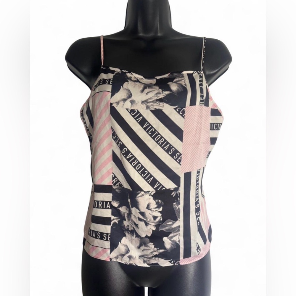 Victoria's Secret Pink and Black Patchwork Satin Cami